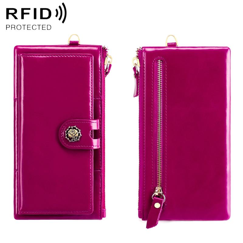 3506 RFID Anti-Degaussing Oil Wax Vintage Texture Genuine Leather Hand Held Wallet for Ladies(Purple)