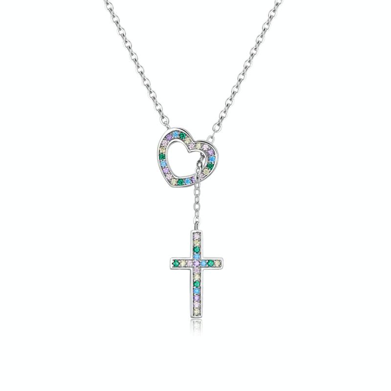 S925 Sterling Silver Heart Cross Women Nacklace Jewelry