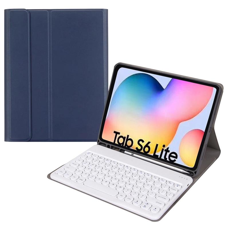 Round Cap Bluetooth Keyboard Leather Case with Pen Slot for Samsung Galaxy Tab S6 Lite / S7 / A7 10.4 2020 Specification:without Touchpad(Dark Blue+W