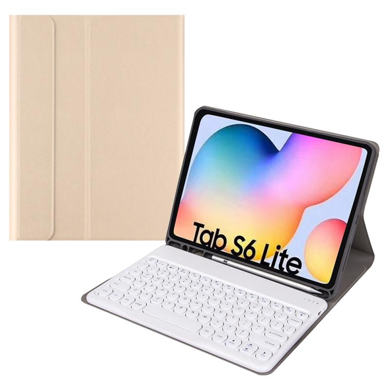 Round Cap Bluetooth Keyboard Leather Case with Pen Slot for Samsung Galaxy Tab S6 Lite / S7 / A7 10.4 2020 Specification:without Touchpad(Gold+White