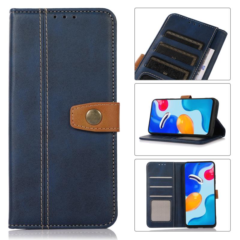 For Motorola Moto G52 4G Stitching Thread Calf Texture Leather Phone Case(Blue)