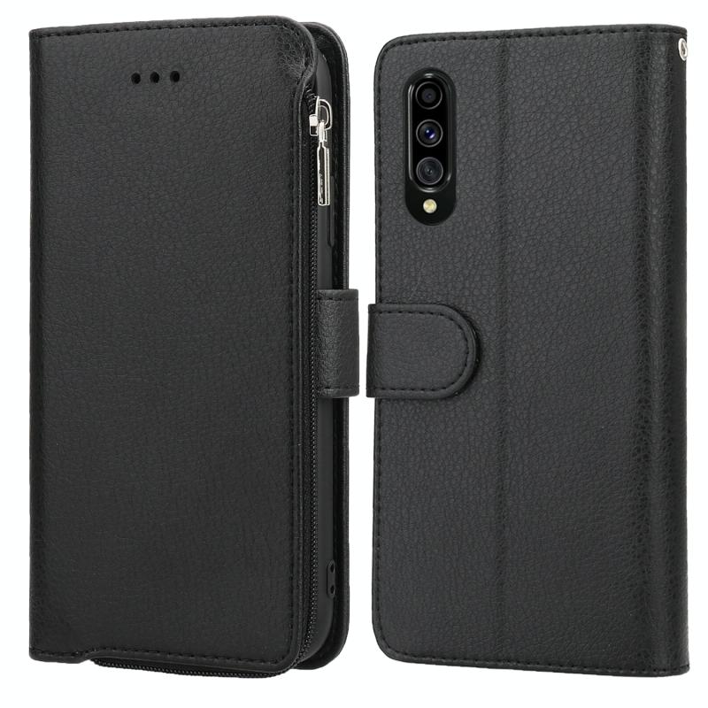 For Samsung Galaxy A70s Microfiber Zipper Horizontal Flip Leather Case(Black)