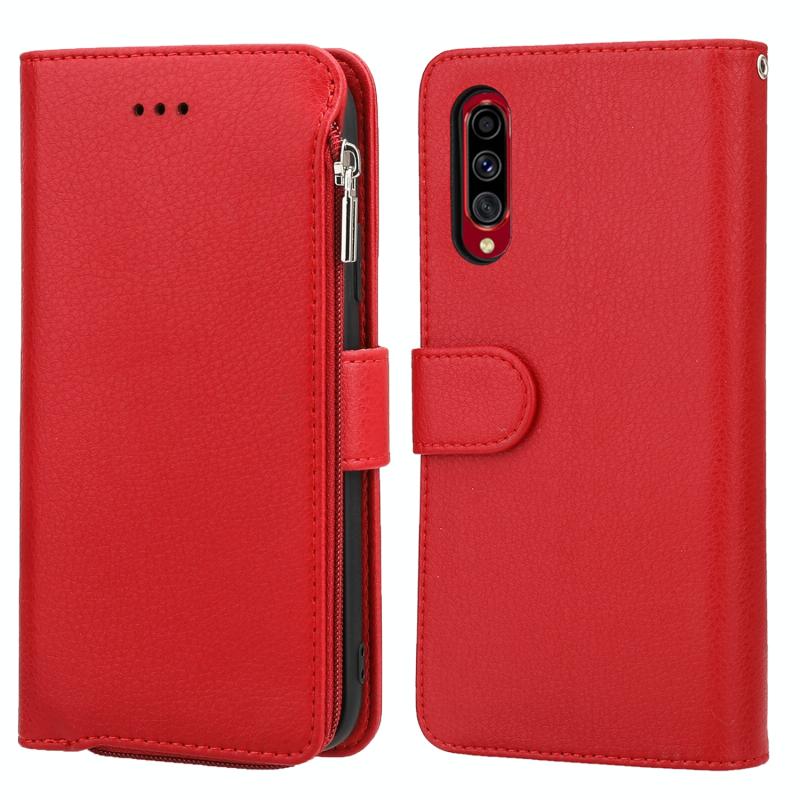 For Samsung Galaxy A70s Microfiber Zipper Horizontal Flip Leather Case(Red)