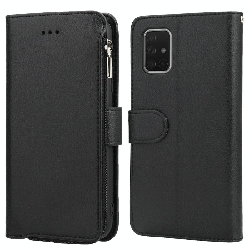 For Samsung Galaxy A71 Microfiber Zipper Horizontal Flip Leather Case(Black)