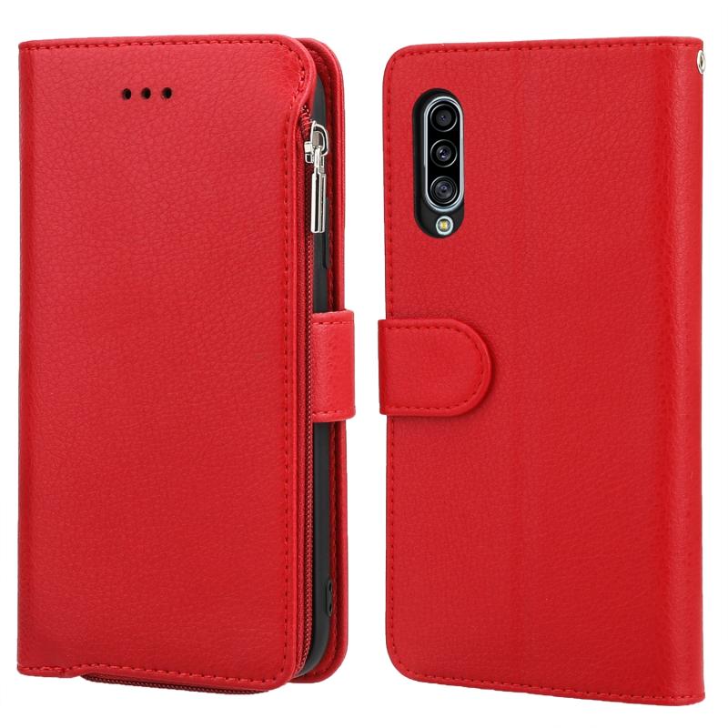 For Samsung Galaxy A90 5G Microfiber Zipper Horizontal Flip Leather Case(Red)