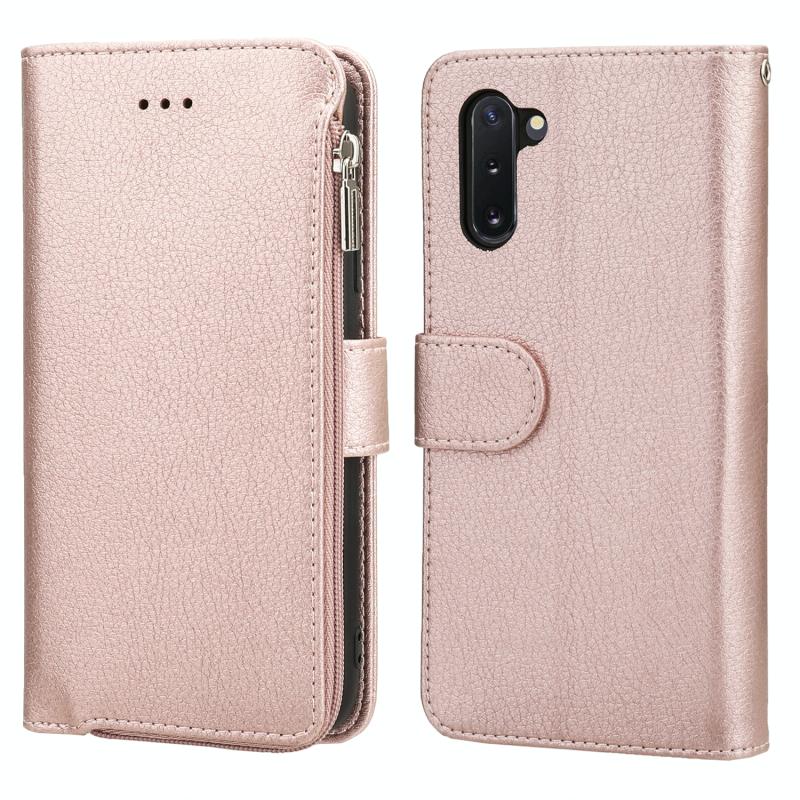 For Samsung Galaxy Note10 Microfiber Zipper Horizontal Flip Leather Case(Rose Gold)