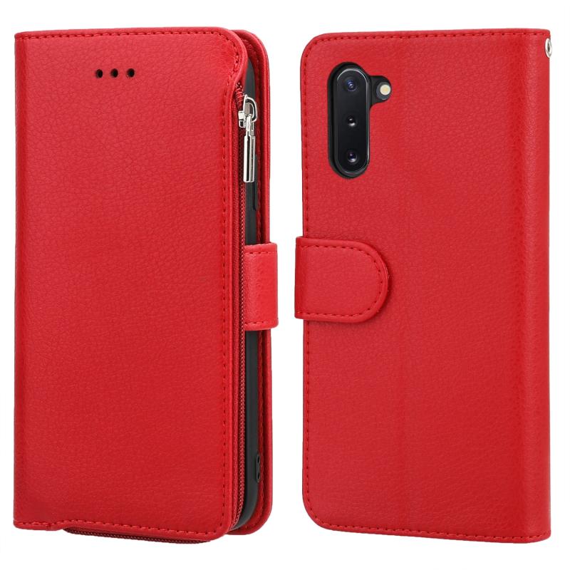 For Samsung Galaxy Note10 Microfiber Zipper Horizontal Flip Leather Case(Red)