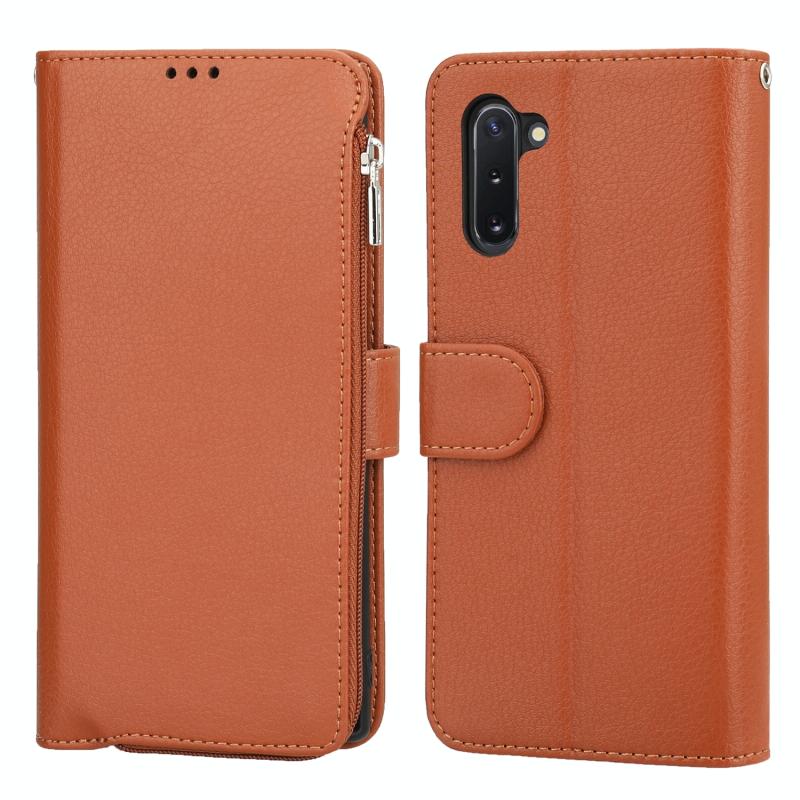 For Samsung Galaxy Note10 Microfiber Zipper Horizontal Flip Leather Case(Brown)