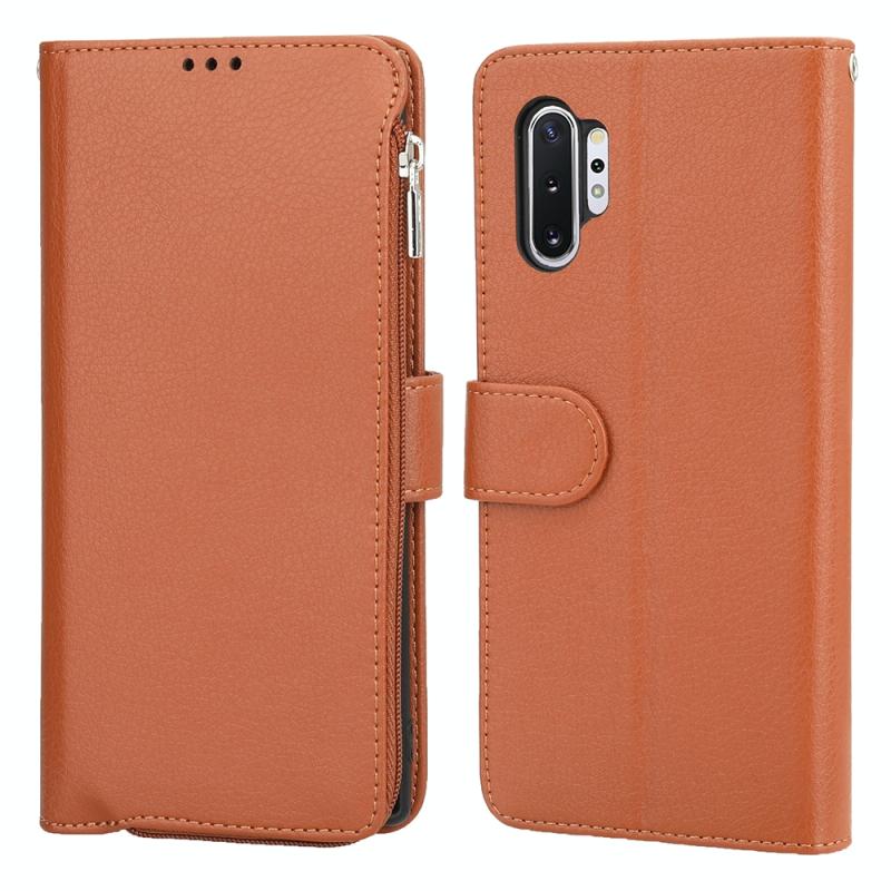 For Samsung Galaxy Note10+ Microfiber Zipper Horizontal Flip Leather Case(Brown)