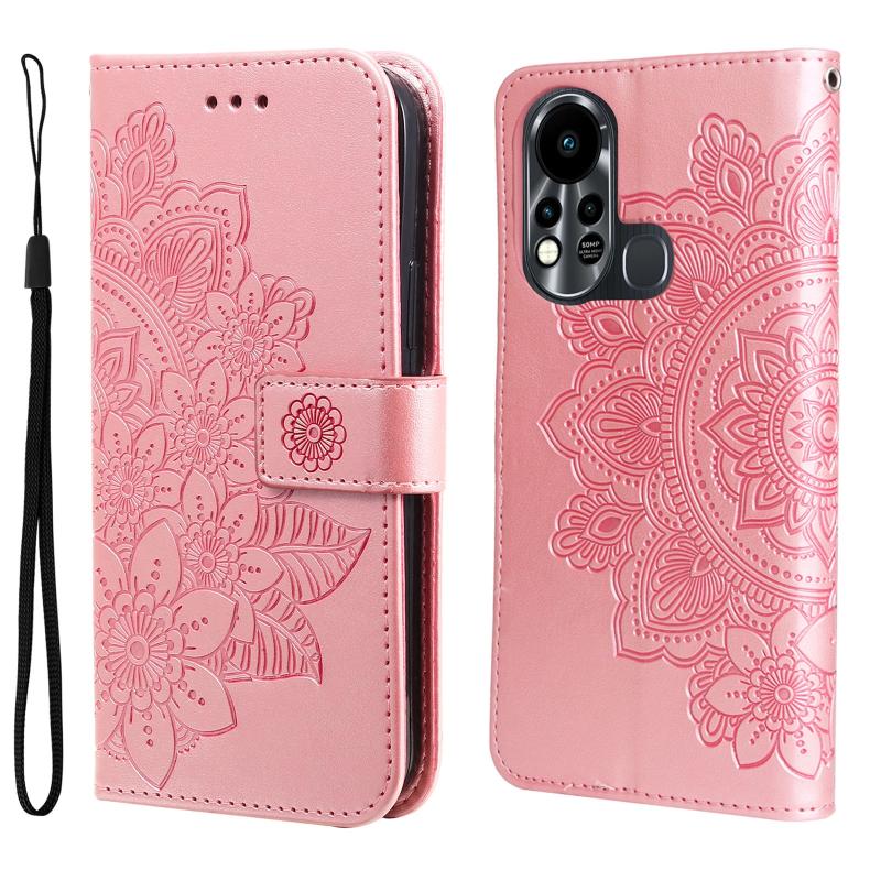 For Infinix Hot 11S 7-petal Flowers Embossed Flip Leather Phone Case(Rose Gold)