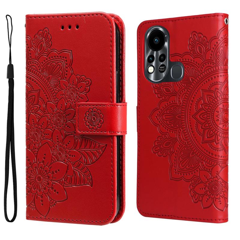 For Infinix Hot 11S 7-petal Flowers Embossed Flip Leather Phone Case(Red)