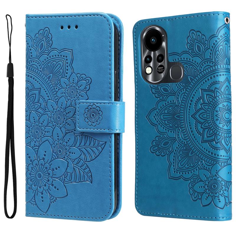 For Infinix Hot 11S 7-petal Flowers Embossed Flip Leather Phone Case(Blue)