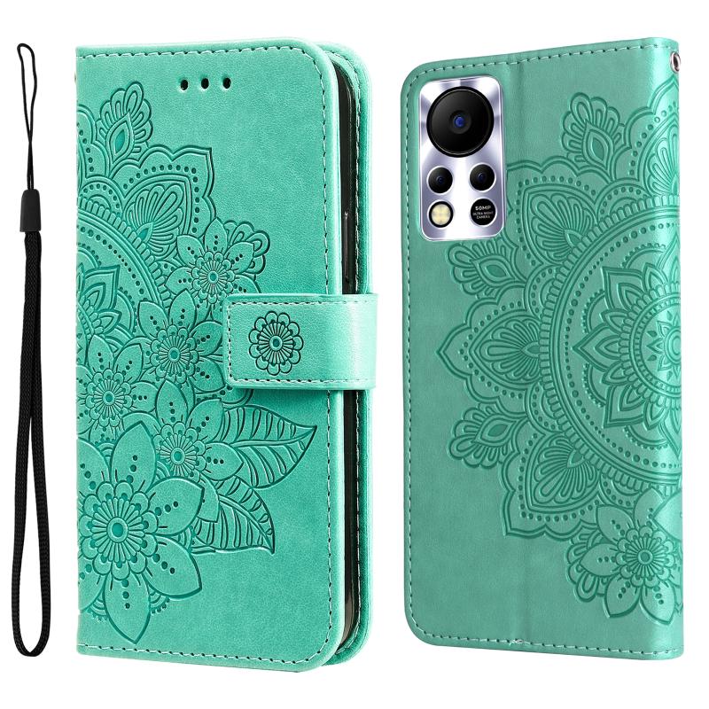 For Infinix Hot 11S NFC 7-petal Flowers Embossed Flip Leather Phone Case(Green)