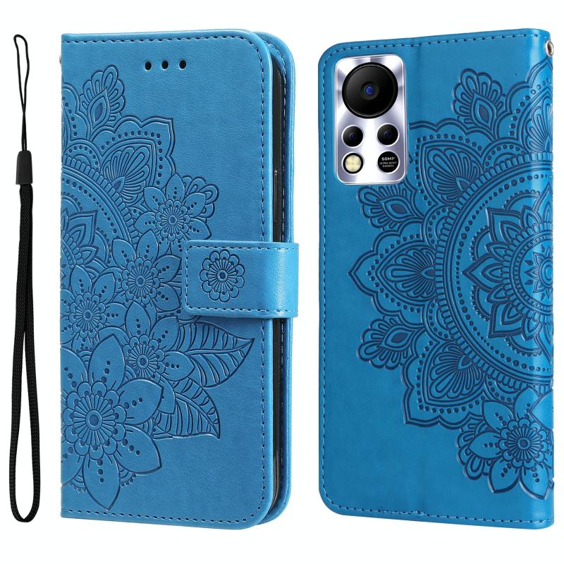 For Infinix Hot 11S NFC 7-petal Flowers Embossed Flip Leather Phone Case(Blue)