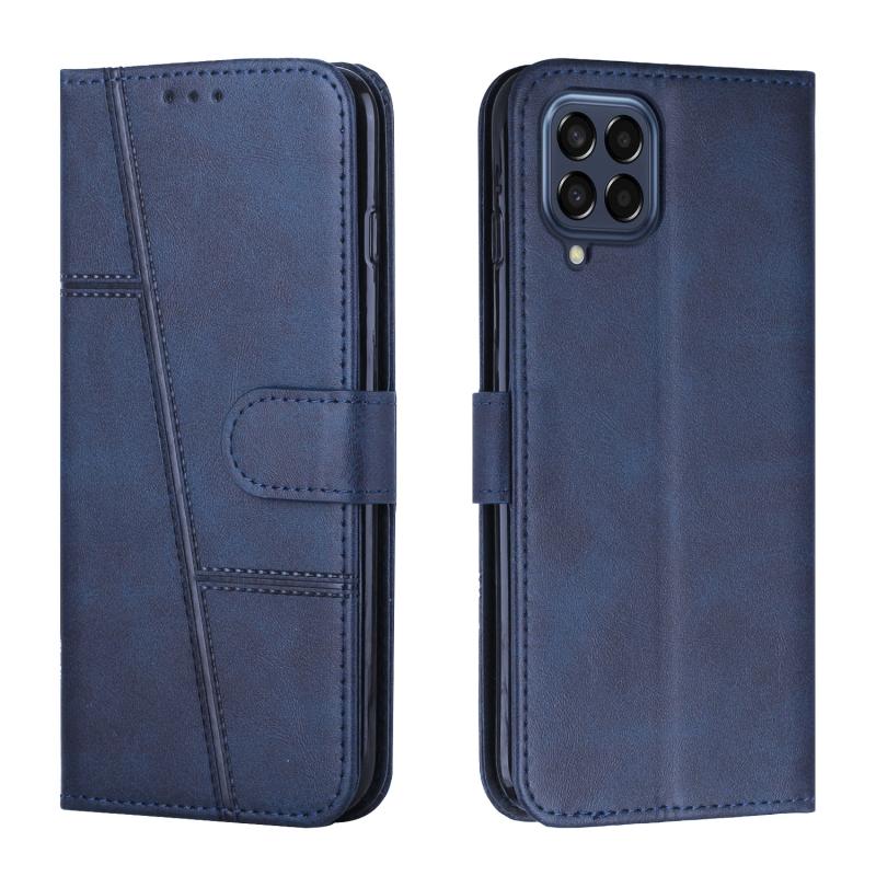 For Samsung Galaxy M53 Stitching Calf Texture Buckle Leather Phone Case(Blue)