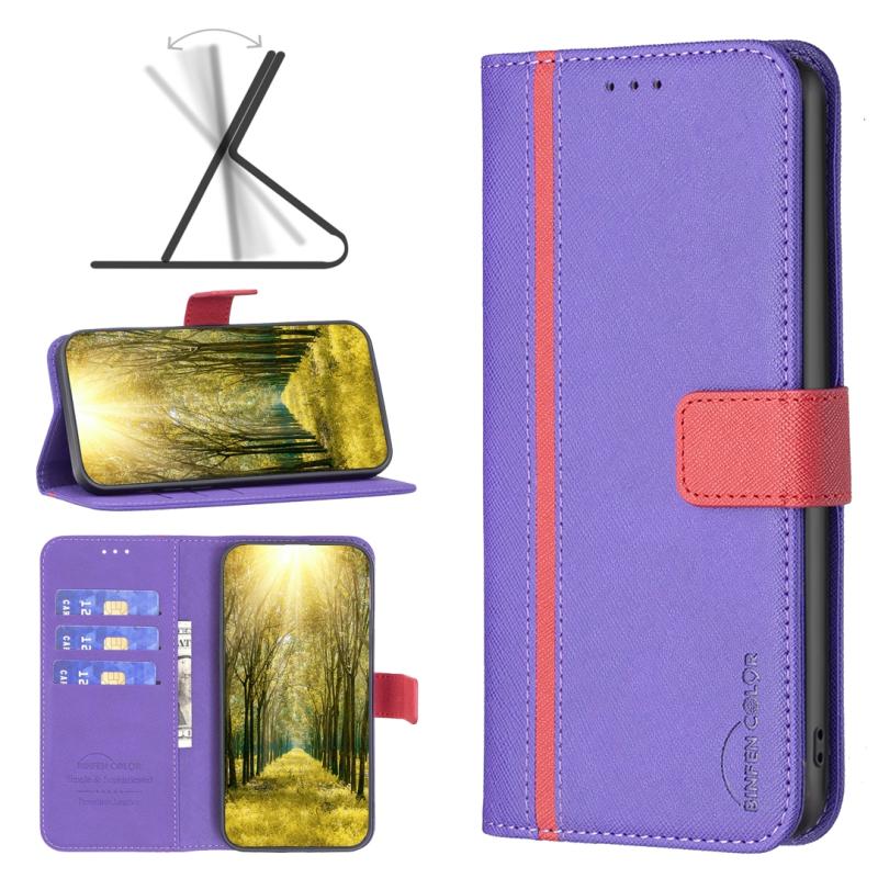 Voor OPPO A72 / A52 / A92 BF13 Kleur matching Cross Texture Leather Phone Case (Purple) (Purple)