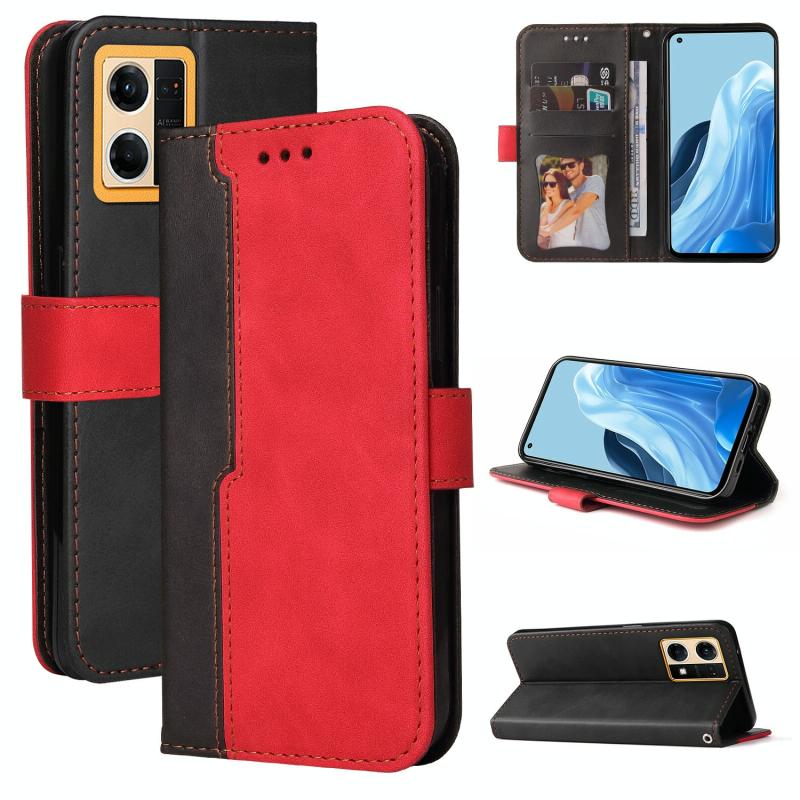 Voor Oppo Reno7 4G / F21 Pro 4G Stitching-Color Horizontal Flip Leather Phone Case