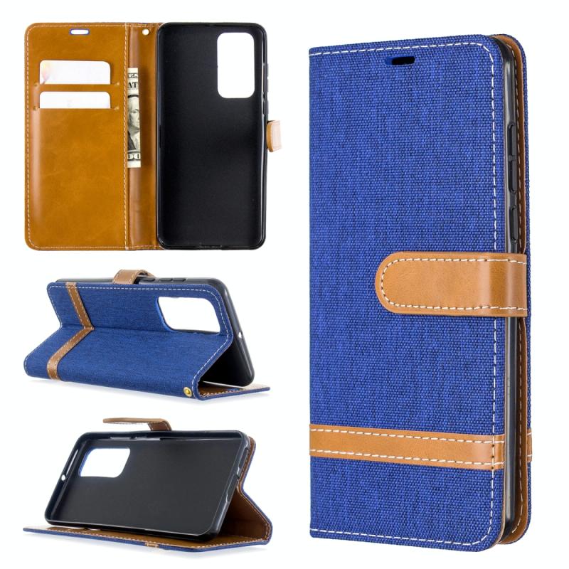 Voor Huawei P40 Color Matching Denim Texture Horizontal Flip Leather Case met Holder & Card Slots & Wallet & Lanyard(Royal Blue)