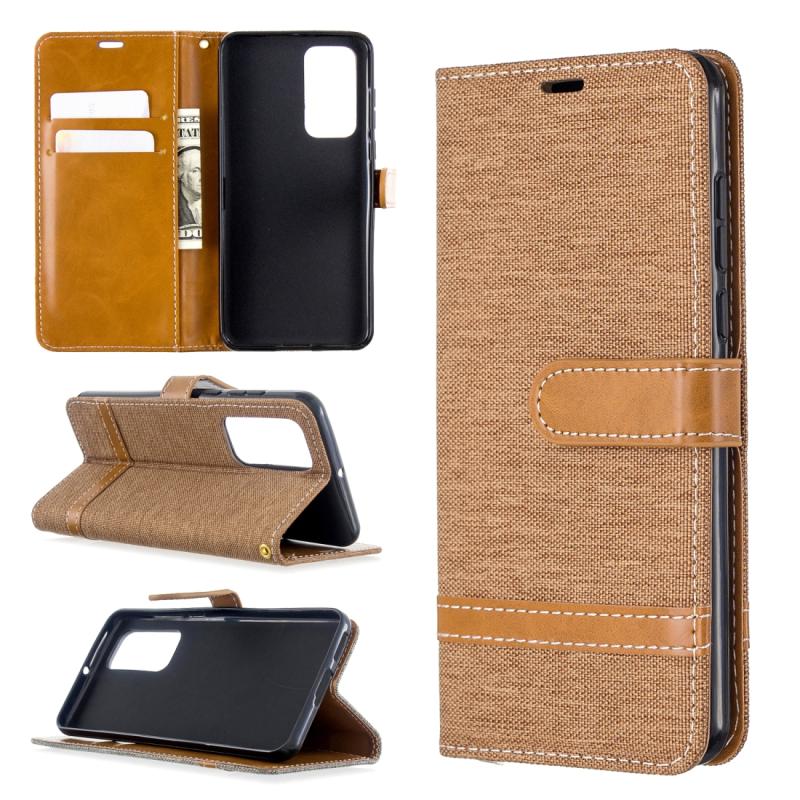 Voor Huawei P40 Color Matching Denim Texture Horizontal Flip Leather Case met Holder & Card Slots & Wallet & Lanyard(Brown)