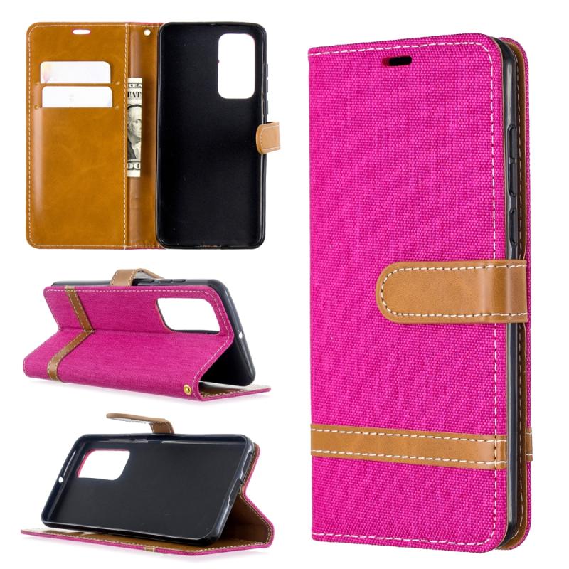 Voor Huawei P40 Color Matching Denim Texture Horizontal Flip Leather Case met Holder & Card Slots & Wallet & Lanyard(Rose Red)
