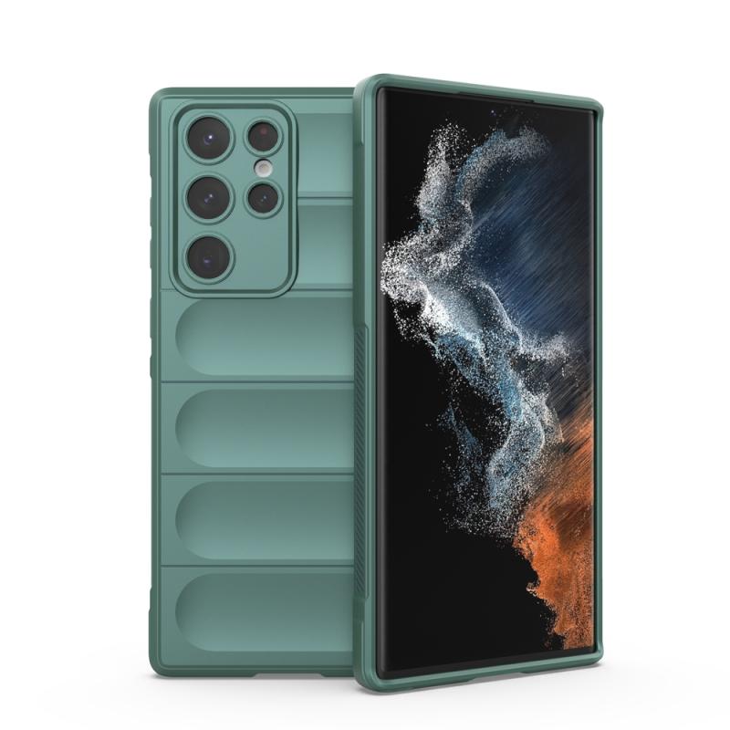 Voor Samsung Galaxy S22 Ultra 5G Magic Shield TPU + Flanel Phone Case (Dark Green)