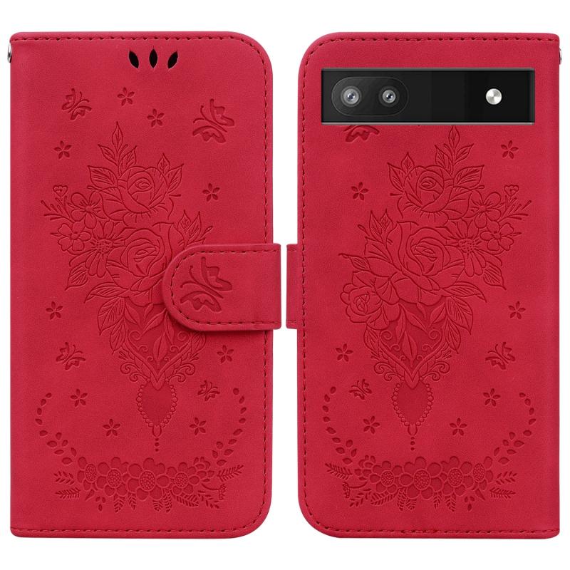 Voor Google Pixel 6a Butterfly Rose Lederen telefoonhoesje