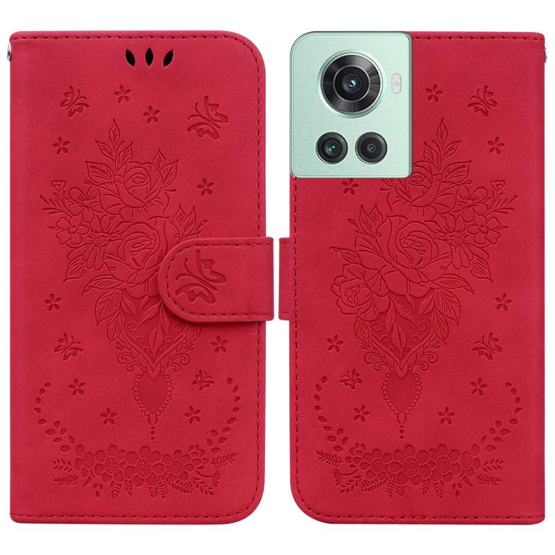 Voor OnePlus 10R / Ace Butterfly Rose Lederen telefoonhoesje