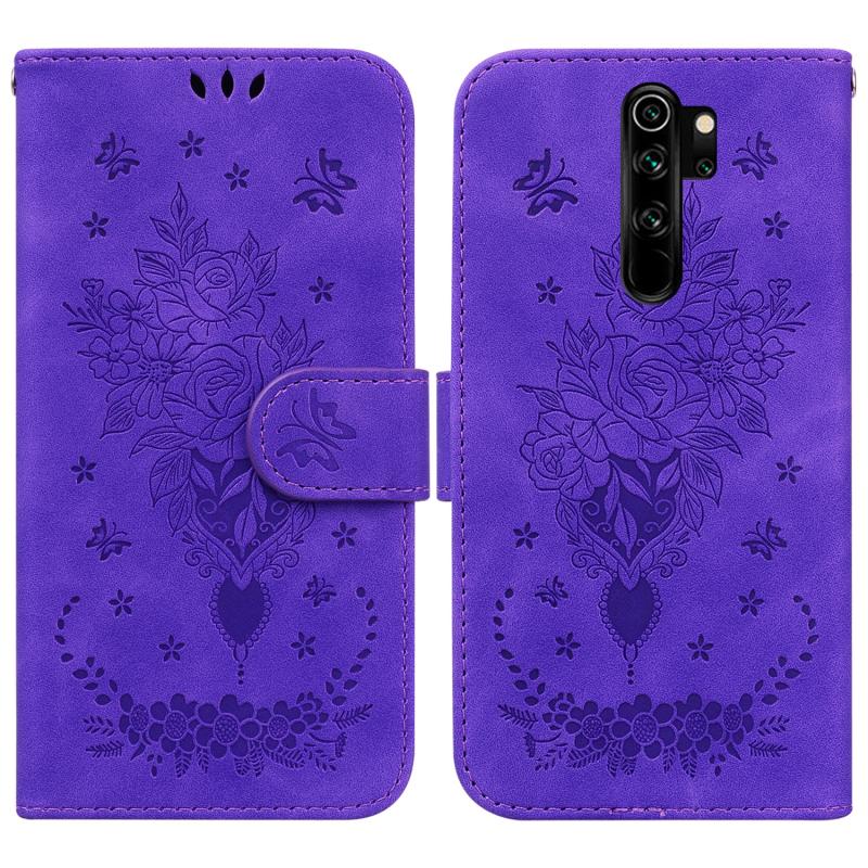 Voor Xiaomi Redmi Note 8 Pro Butterfly Rose Embosed Leather Case (Purple)