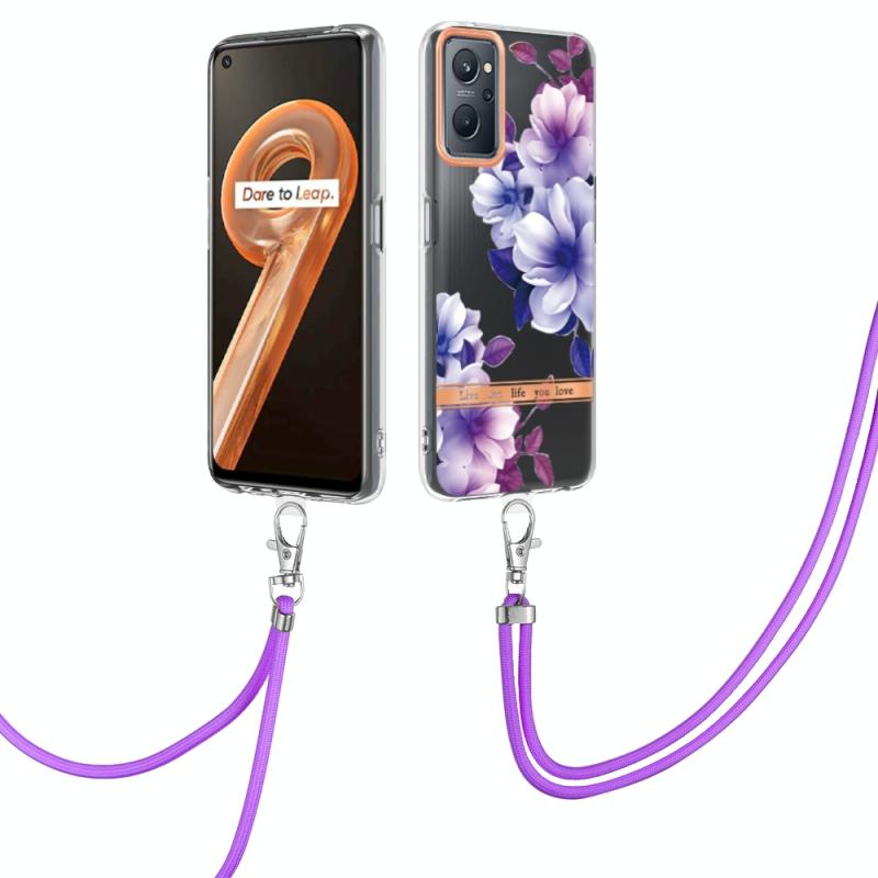 Voor Oppo Realme 9i/A36 Flowers -serie TPU -telefoonhoesje met lanyard (Purple Begonia)