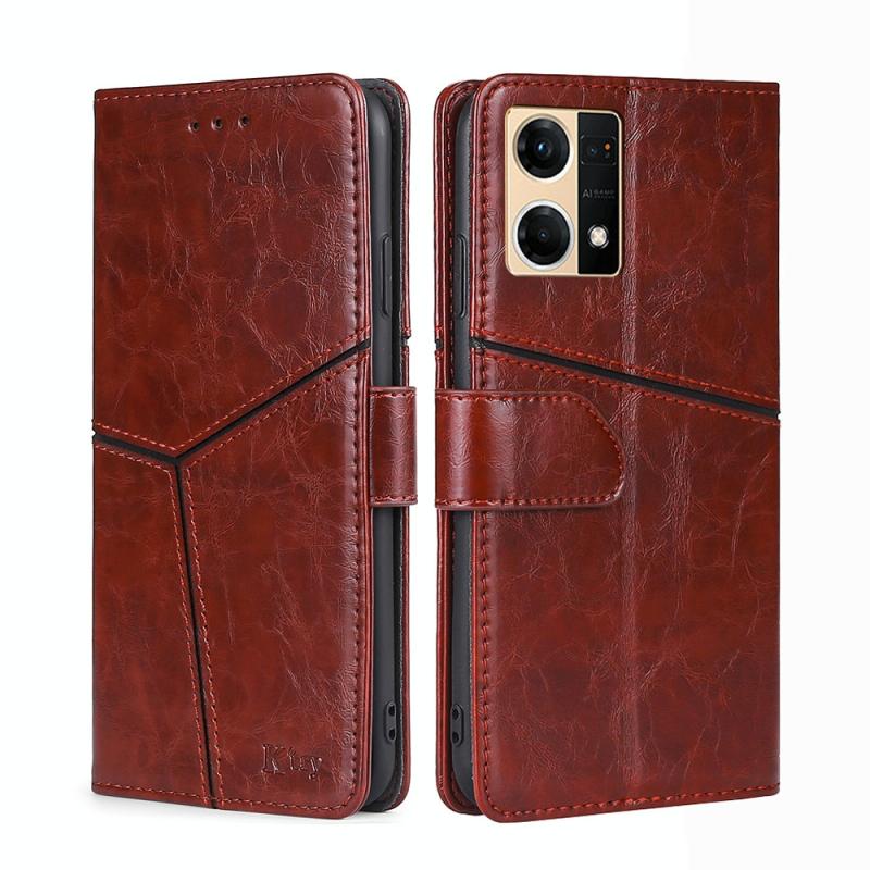 Voor Oppo Reno7 4G/F21 Pro 4G Geometrische Stitching Horizontal Flip Leather Phone Case