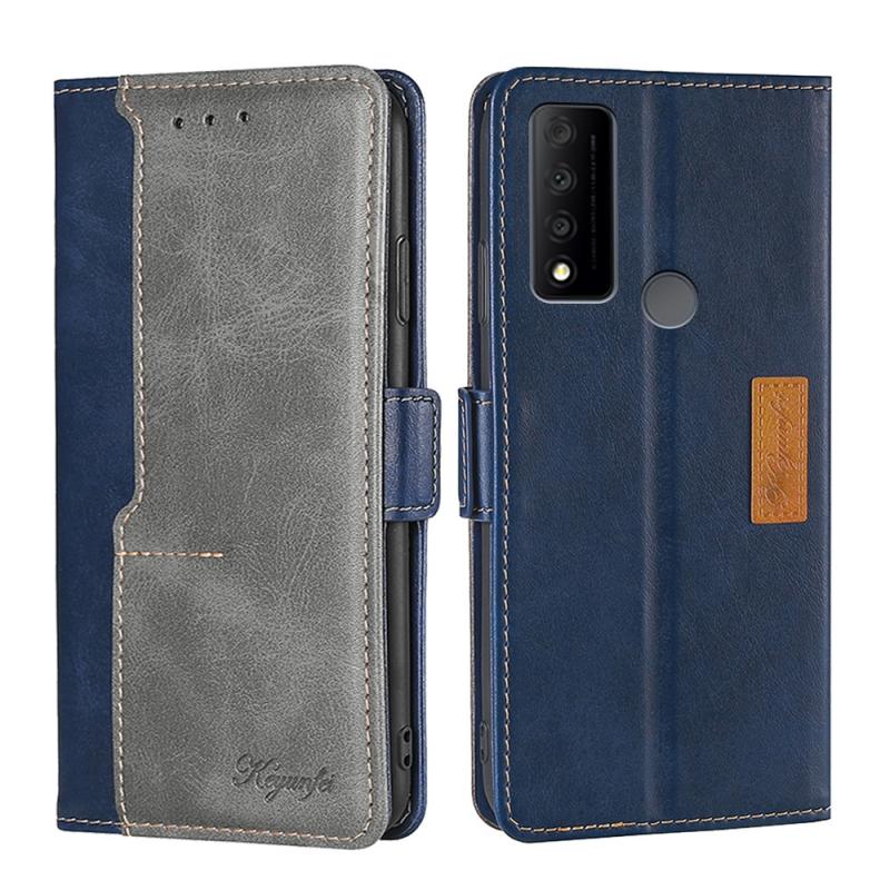 Voor TCL 30 V 5G/T781S Contrast Kleur Side Buckle Leather Phone Case (blauw + grijs)