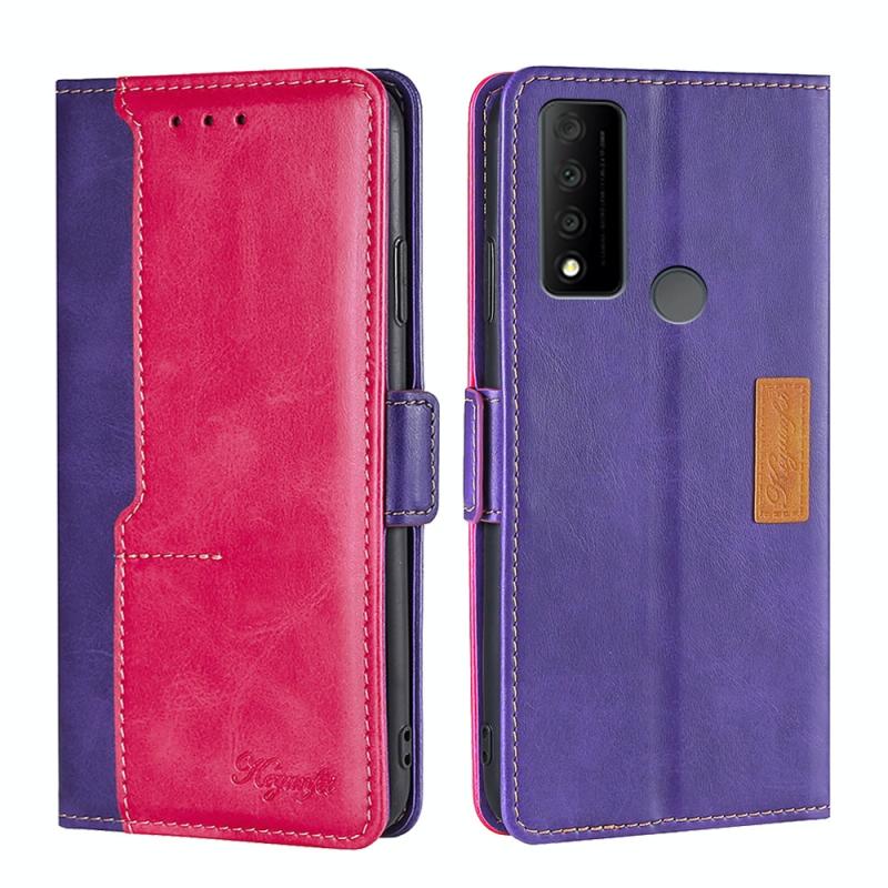Voor TCL 30 V 5G/T781S Contrast Color Side Buckle Leather Phone Case (Purple + Rose Red)