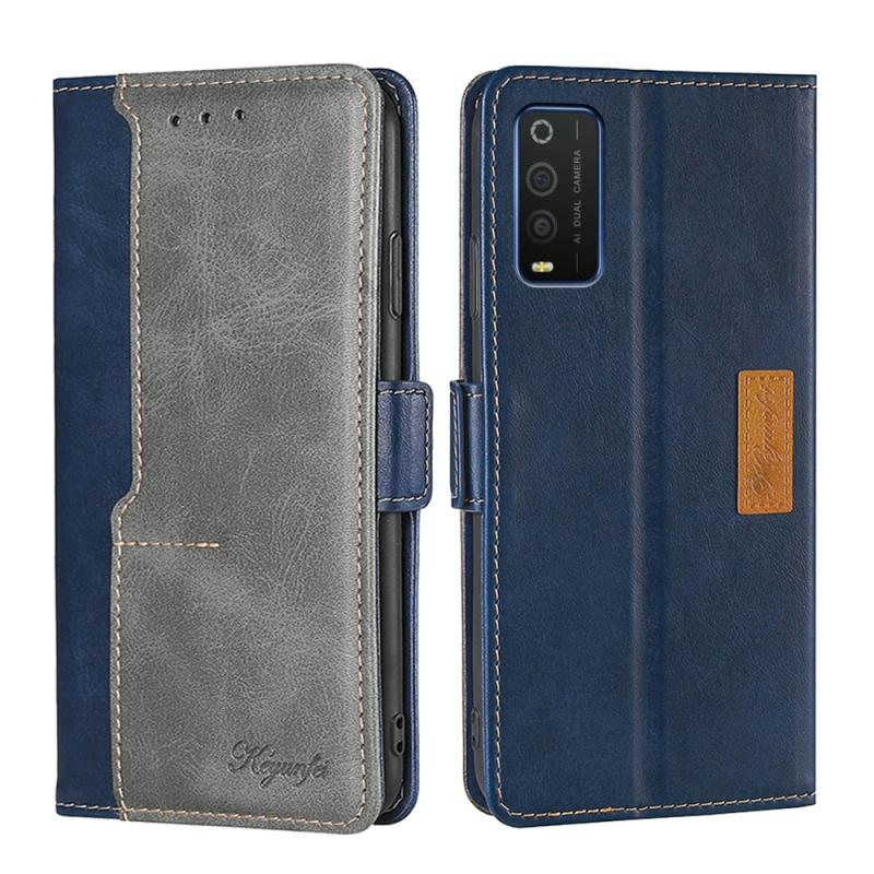Voor TCL 205 Contrast Kleur Side Buckle Leather Phone Case (blauw + grijs)