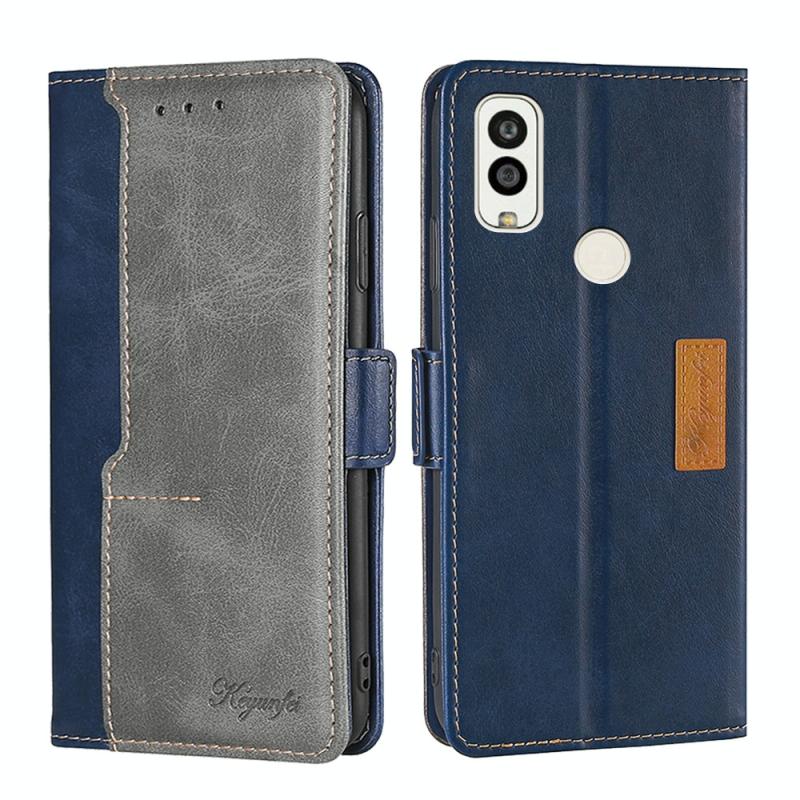 Voor Kyocera Android One S9/KC S304/Digno Sanga Edition Contrast Color Side Buckle Leather Case (blauw + grijs)