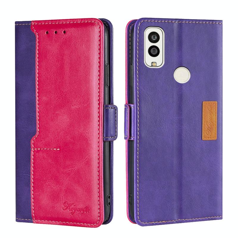 Voor Kyocera Android One S9/KC S304/Digno Sanga Edition Contrast Color Side Buckle Leather Case (Purple + Rose Red)
