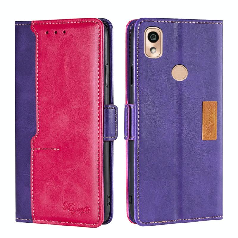 Voor Kyocera KY-51B Contrast Kleur Side Buckle Leather Case (Purple + Rose Red)