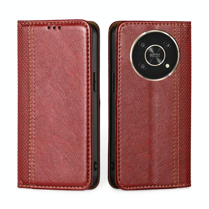 Voor Honor X30 Grid Texture Magnetic Flip Leather Phone Case