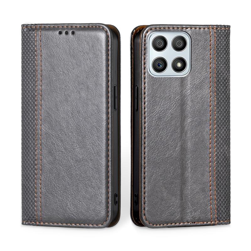 Voor Honor X30I Grid Textuur Magnetic Flip Leather Phone Case (Grijs)