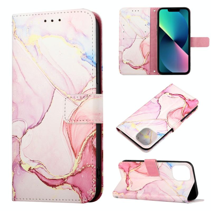 Marmeren patroon flip lederen telefoonhoesje voor iPhone 14 max kleine hoeveelheid aanbevolen vóór iPhone 14 max lanceren (roségouden LS005)