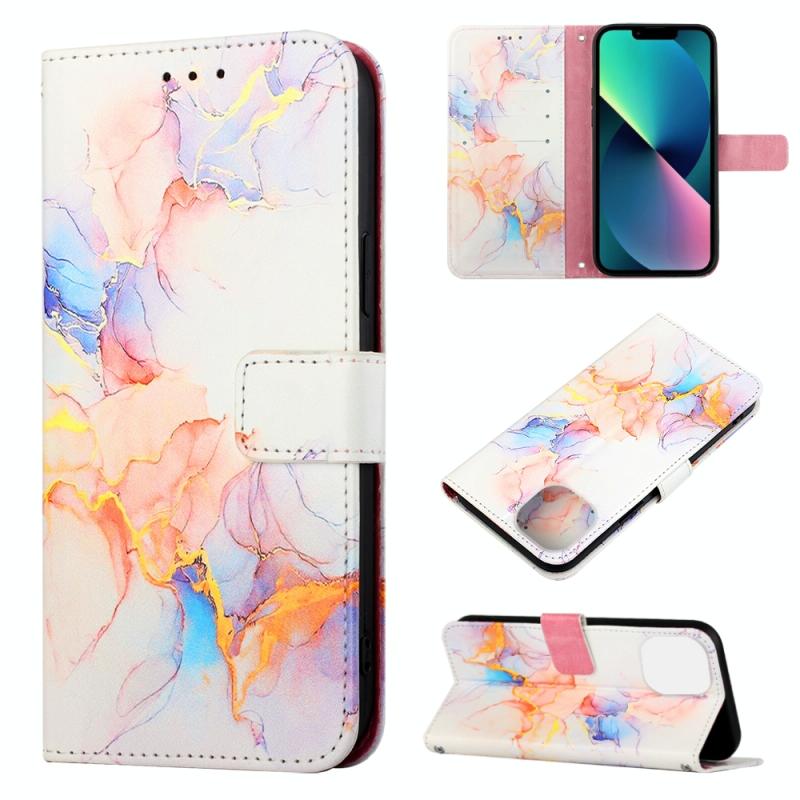 Marmeren patroon flip lederen telefoonhoesje voor iPhone 14 max kleine hoeveelheid aanbevolen vóór iPhone 14 max lancering (Galaxy Marble White LS0