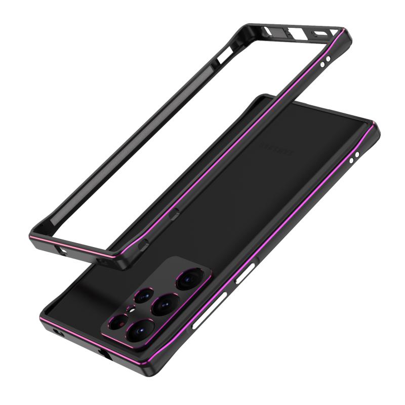 Voor Samsung Galaxy S22 Ultra Aurora -serie Lens Protector + Metal Frame Protective Phone Case (Black Purple)