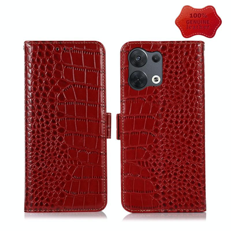 Voor Oppo Reno8 Crocodile Top Layer Cowhide Leather Phone Case