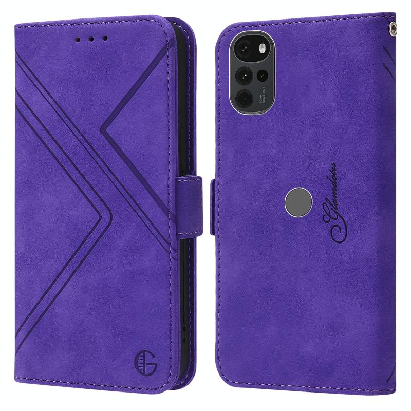 Voor Motorola Moto G22 RFID Geometrische lijn Flip Leather Phone Case (Purple)