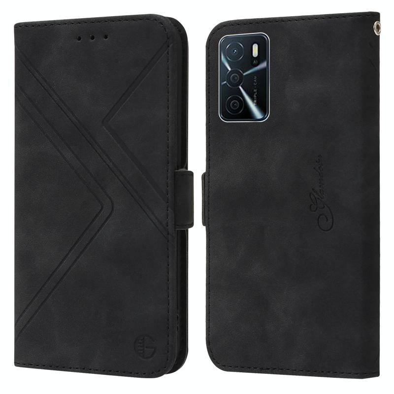 Voor Oppo A16 RFID Geometrische lijn Flip Leather Phone Case