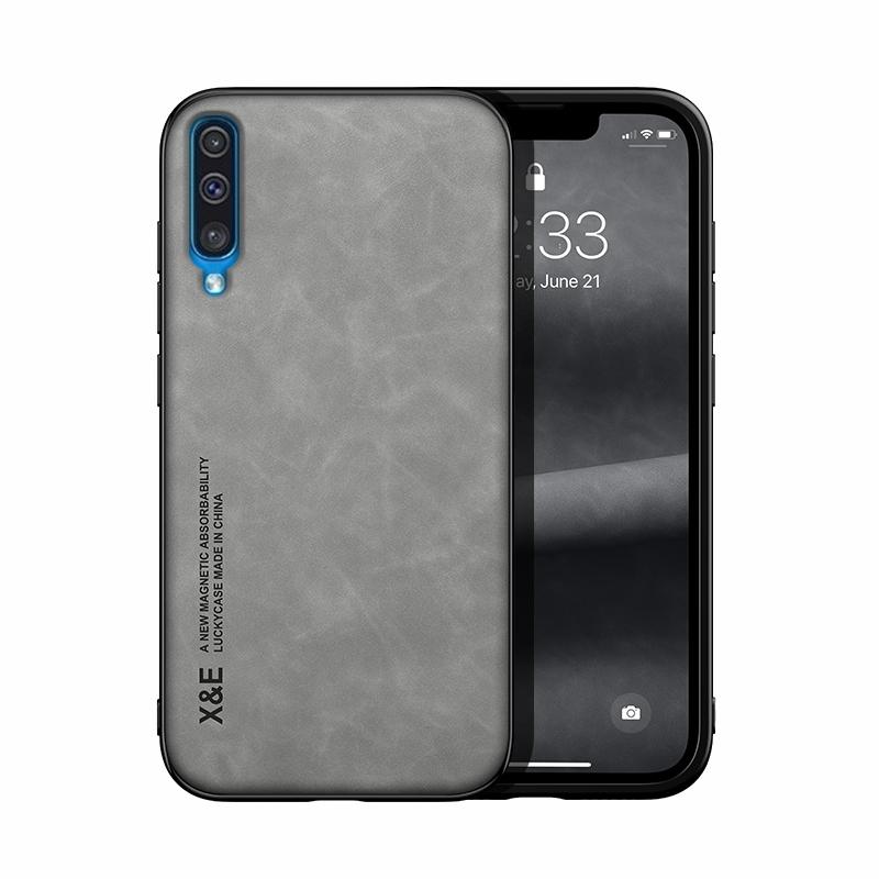 Voor Samsung Galaxy A50 Skin Feel Magnetic Leather Back Phone Case (Galactic Gray)
