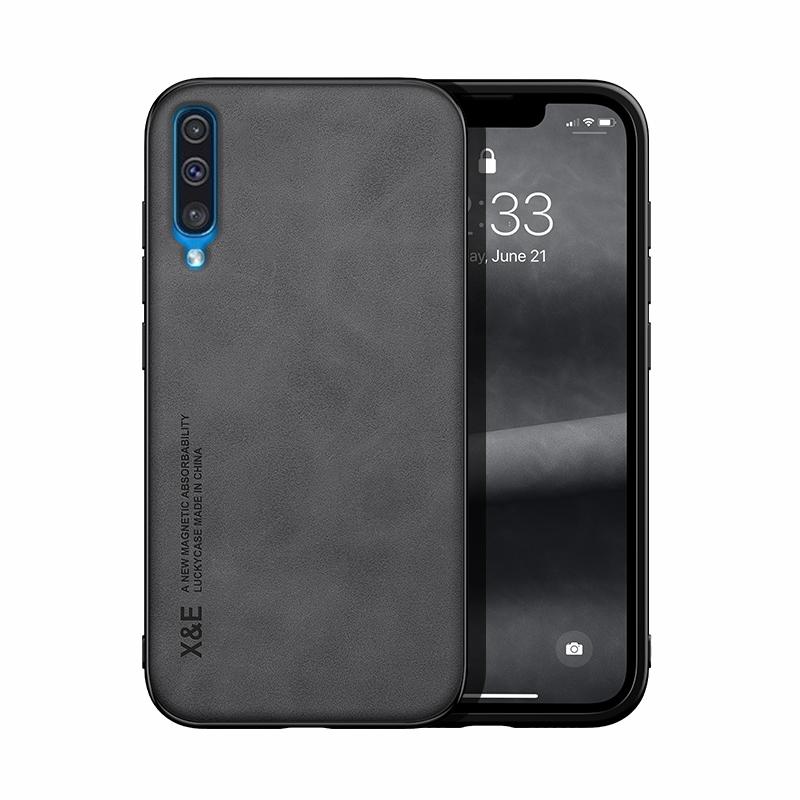 Voor Samsung Galaxy A50 Skin Feel Magnetic Leather Back Phone Case (Graphite Gray)