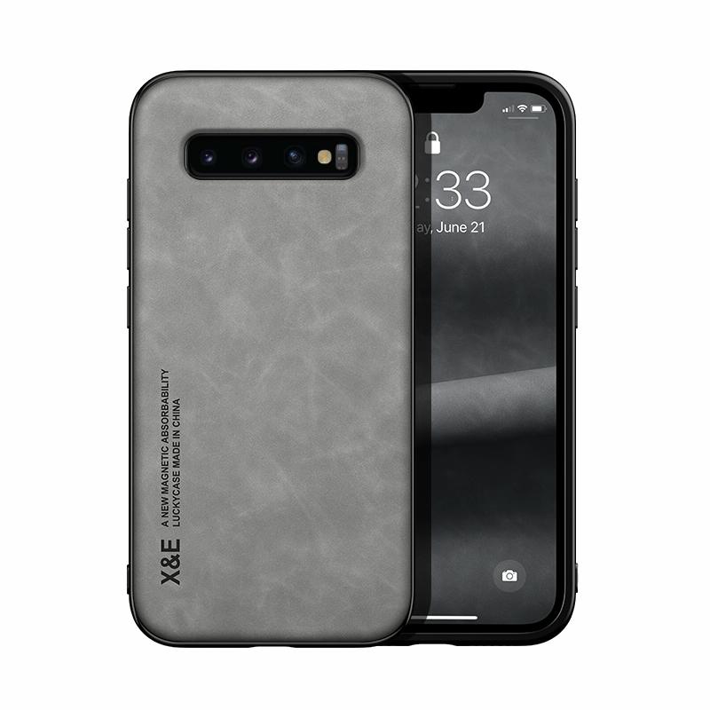 Voor Samsung Galaxy S10 Skin Feel Magnetic Leather Back Phone Case (Galactic Gray)
