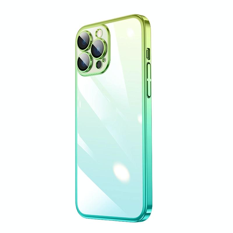Transparant geëlektroplateerd pc-gradiënt telefoonhoesje voor iPhone 13 Pro Max (cyaanblauwe groen)