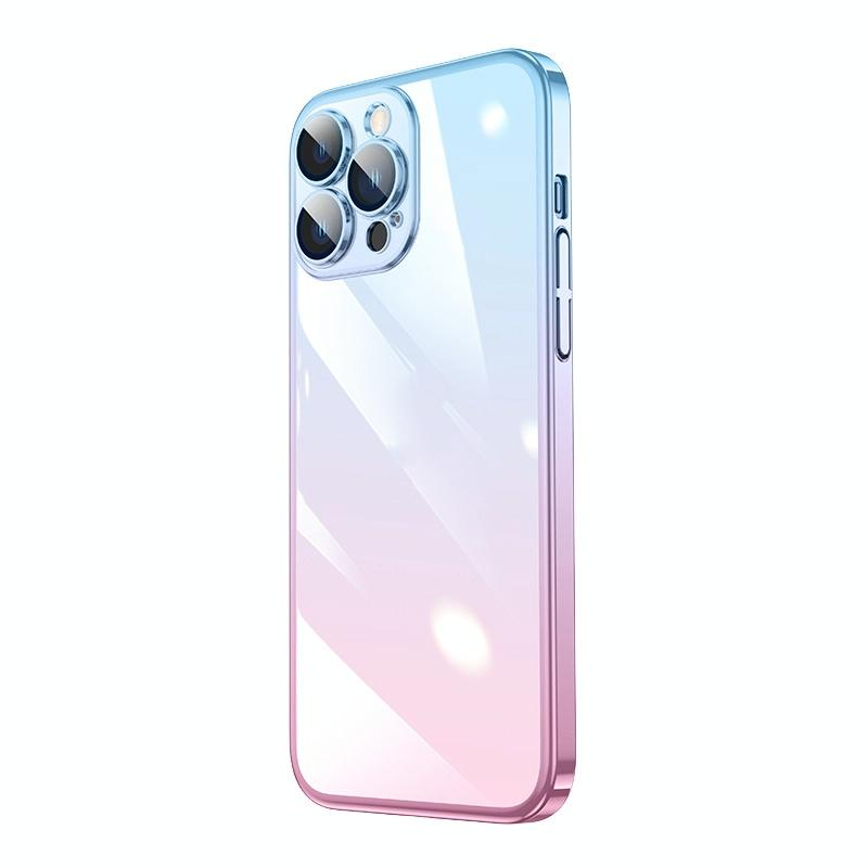 Transparant geëlektroplateerd pc -gradiënt telefoonhoesje voor iPhone 12 Pro (roze blauw)