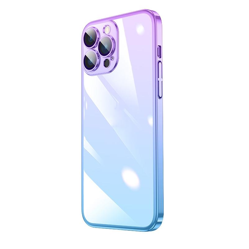 Transparant geëlektroplateerd pc -gradiënt telefoonhoesje voor iPhone 12 Pro (blauw paars)